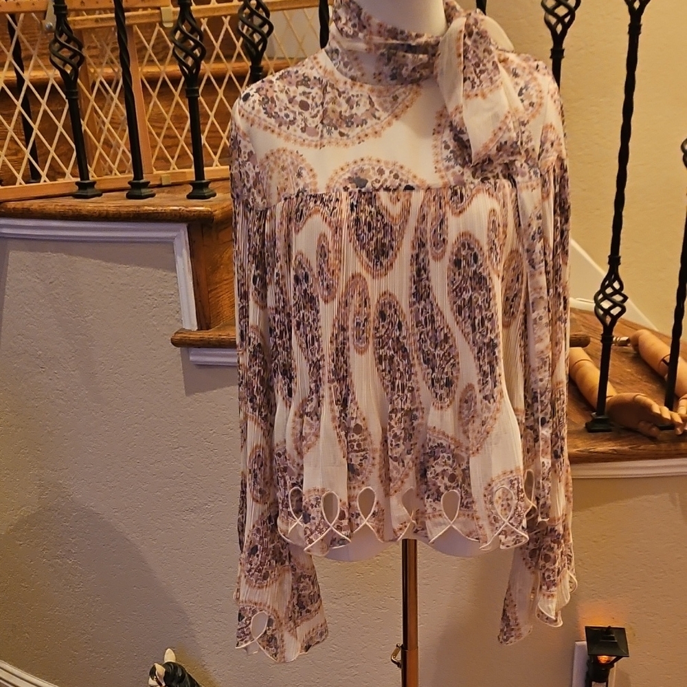 See By Chloe Cream and Purple Patterned Blouse